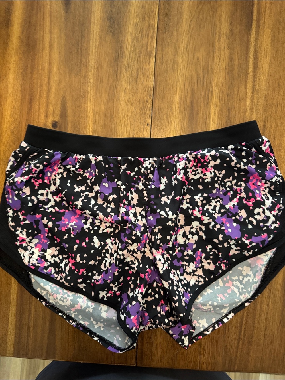 Under Armour Black Athletic Shorts with Pink & Purple Print